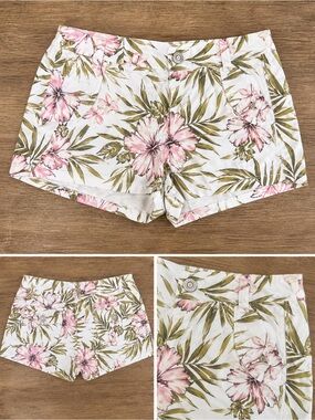 Women’s White Floral Cotton Bermuda Shorts with Pink & Green Print